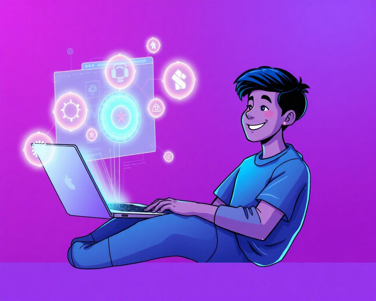 Jovem usando Inteligência Artificial no computador